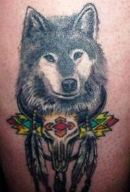 Leg color beautiful wolf head tattoo pattern