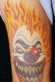 Flame hair and teeth sharp clown tattoo pattern