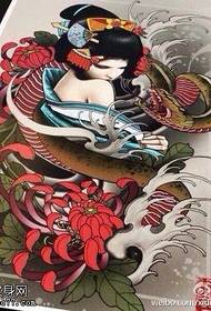 Color snake peony geisha tattoo manuscript works