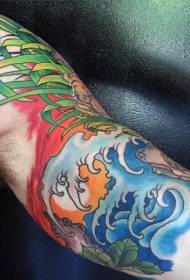 Patrón de tatuaje de tigre de cor de estilo asiático de brazo grande