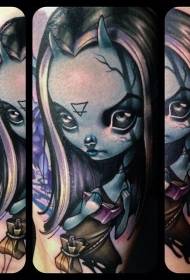 Modern style colorful evil girl tattoo pattern