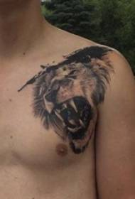 boys shoulder black gray point thorn simple line small animal tiger tattoo picture