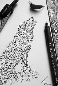 Manuscript tree rattan wolf tattoo pattern