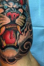 Разноцветен шаблон за татуировка на зъл тигър с голяма ръка