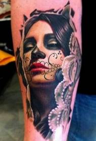 Beautiful death girl tattoo pattern
