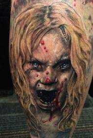 Modèle de tatouage de fille couleur zombie style horreur jambe