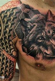 Chest abstract wolf tattoo pattern
