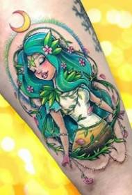 Colorful Japanese style comic girl style tattoo pattern picture