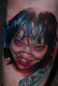 Padrão de tatuagem de menina assustadora de cor de perna