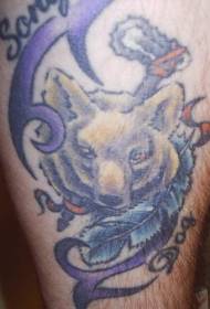 Leg color tribal indian wolf tattoo pattern