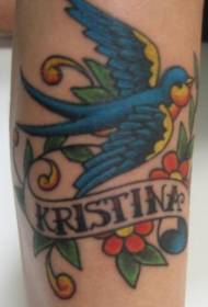 Pucuk biru kanthi pola tato abjad kembang