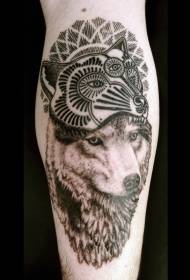 Arm black brown real wolf wolf mask tattoo