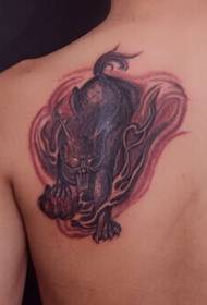 Small shoulder fire unicorn tattoo