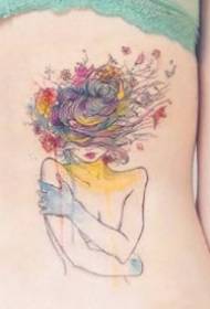 a set of water colored chic girl tattoo works