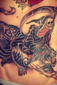 коремен азиатски стил тигър и смърт татуировка модел