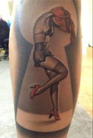Червен секси модел на татуировка на момиче с висок ток