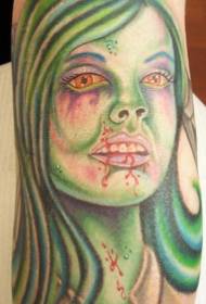 Leg color zombie girl tattoo pattern