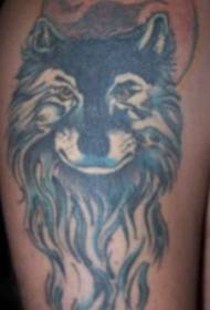 Beautiful blue wolf head with moon tattoo pattern