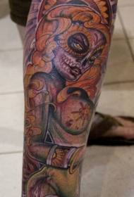 Leg color sexy zombie girl tattoo picture