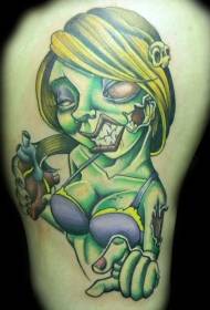 Shoulder color zombie girl tattoo picture
