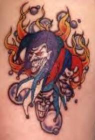 Shoulder color clown tattoo in flames