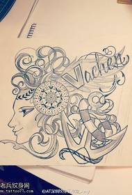 Girl anchor tattoo manuscript pattern