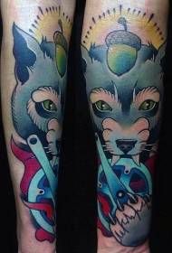Arm old school color mysterious wolf tattoo pattern