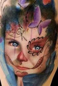 Kājas dīvains krāsains meitenes portreta tetovējums