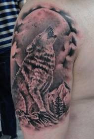Shoulder brown mountain wolf howling tattoo pattern