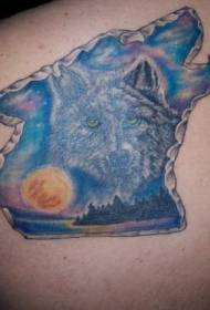 Icy wolf head landscape tattoo pattern