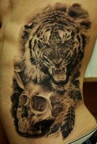 male Waist na itim at puting tigre na may pattern ng skull tattoo