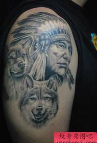 Wolf tattoo patroon: Arm Indian Wolf Wolf Head tattoo patroon