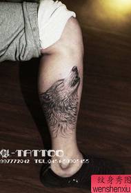 Boys legs cool classic black and white wolf head tattoo pattern
