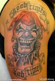 Bold beautiful English letters and clown tattoos