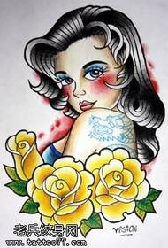 Manuscript of European and American girl tattoo pattern