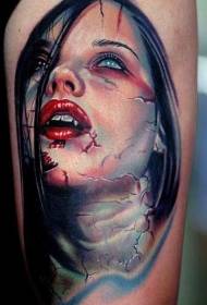 Colorful young vampire girl tattoo pattern
