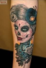 Elegant death girl with a black rose tattoo pattern