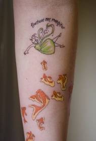Arm color cartoon girl with fish tattoo pattern