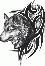 Szép farkas fej és elegáns totem tetoválás kézirat