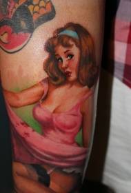 Leg color sexy pink girl tattoo pattern
