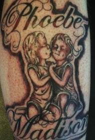 Leg brown kid Phoebe and Madison tattoo pattern