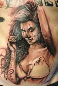 Patró de tatuatge de noia de mort sexy marró del ventre