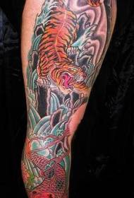 arm colored koi and Asian tiger tattoo pattern
