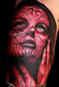 Waist side color pensive death girl tattoo pattern