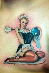 Retrat de Tobe donzella patró de tatuatge de vent dibuixat a mà