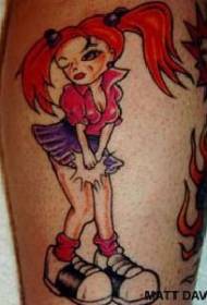 腿部彩色现代女孩纹身图片