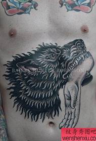 Manlike maag cool skoolwolfkop tattoo patroon