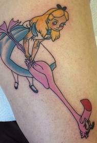 Old school cartoon flamingo with fantasy girl tattoo pattern