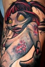 Modello di tatuaggio zombie bambina horror di colore delle gambe