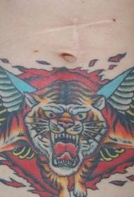abdominal color old school tiger tattoo pattern